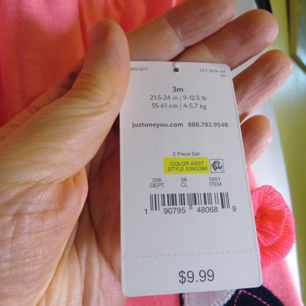 Baby Toucan Pink top with tropical floral shorts Carters (2)pc 3Mo - Picture 10 of 12